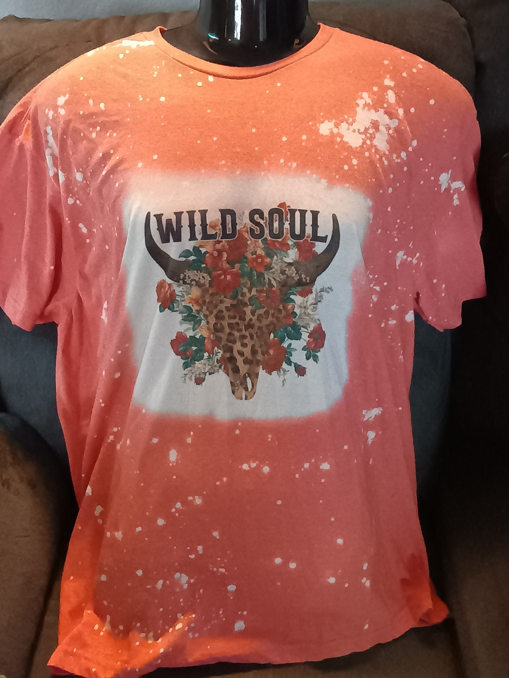Wild Soul Floral Cow Skull T-Shirt 2XL Handmade Bleached Western Boho Tee